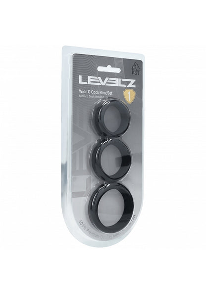 LEVELZ Wide O Silicone Cock Ring Set of 3 (30mm/35mm/42mm) Black