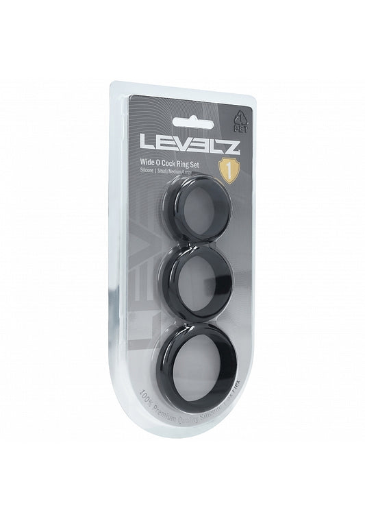 LEVELZ Wide O Silicone Cock Ring Set of 3 (30mm/35mm/42mm) Black