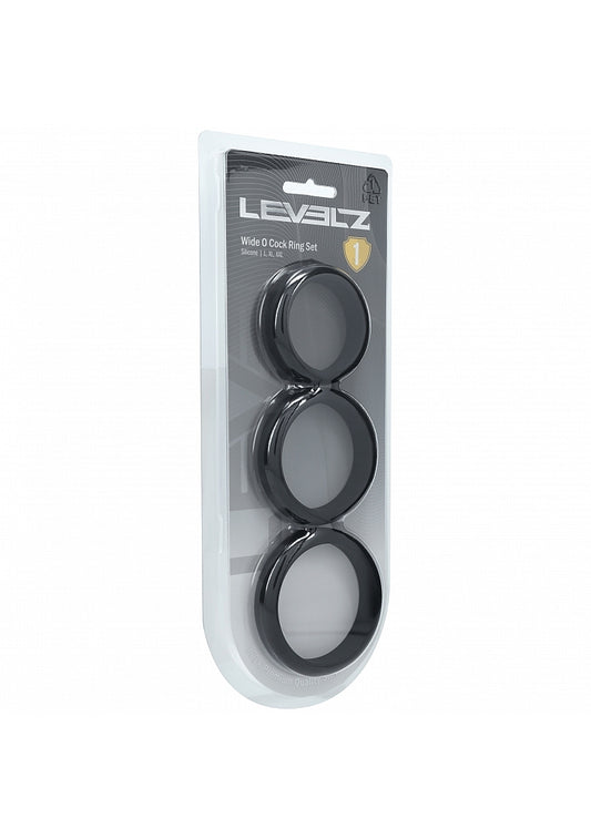 LEVELZ Wide O Silicone Cock Ring Set of 3 (42mm/50mm/55mm) Black