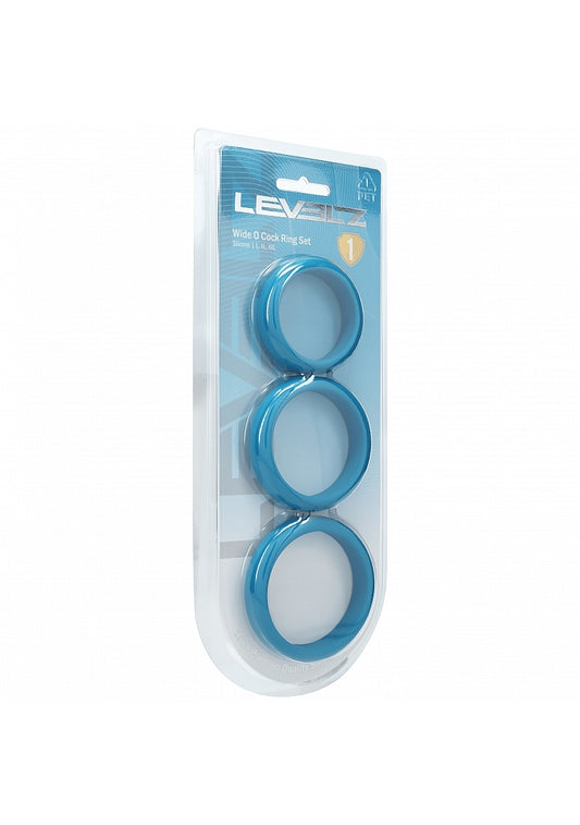 LEVELZ Wide O Silicone Cock Ring Set of 3 (42mm/50mm/55mm) Teal