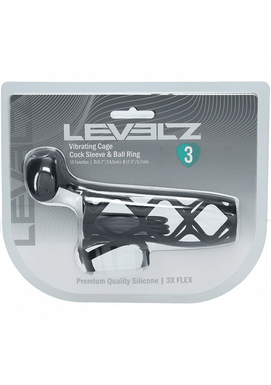 LEVELZ Vibrating Cage Silicone Cock Sleeve & Ball Ring Black
