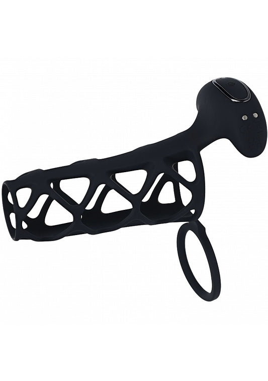 LEVELZ Vibrating Cage Silicone Cock Sleeve & Ball Ring Black