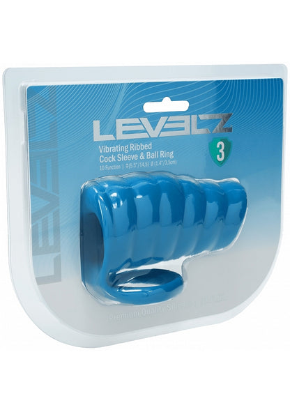 LEVELZ Vibrating Ribbed Silicone Cock Sleeve & Ball Ring Teal