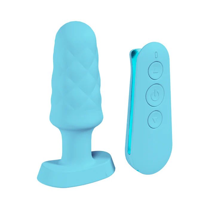 Loveline Velvet Rechargeable Silicone Remote Control Vibrating Plug Blue