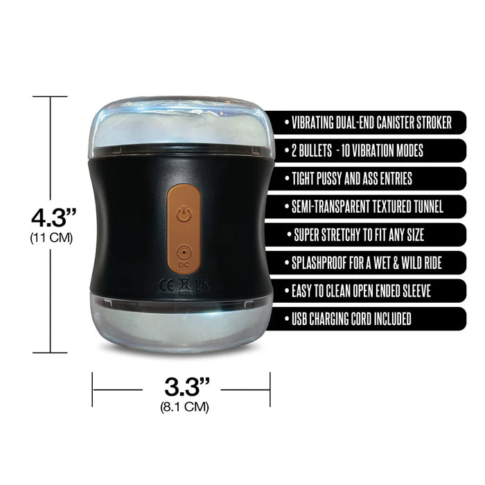 MSTR B8 Clear-View Vibrating Dual End Stroker, Double Play Pro