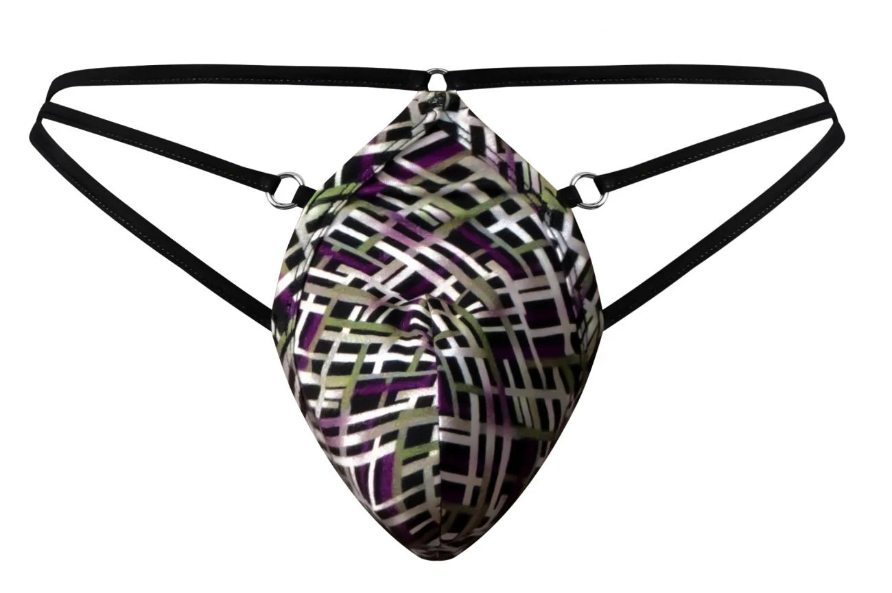 Male Power Gridlock'd Strap Print Thong S/M