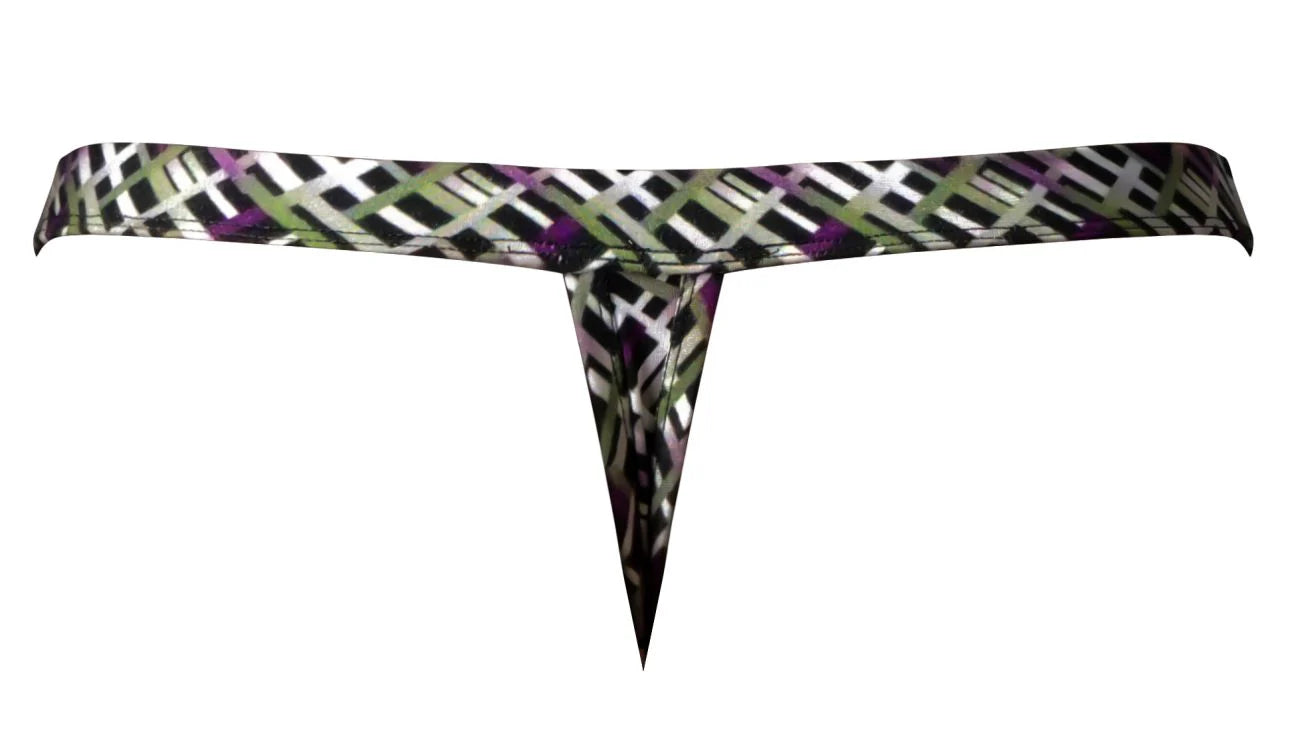 Male Power Gridlock'd Strap Print Thong S/M