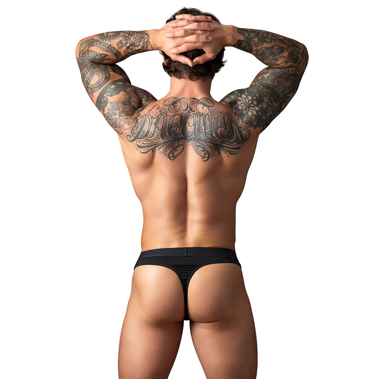 Male Power Open Ended Thong Open Black L/XL