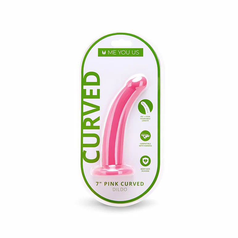 Me You Us Pink Curved Silicone Dildo 7in