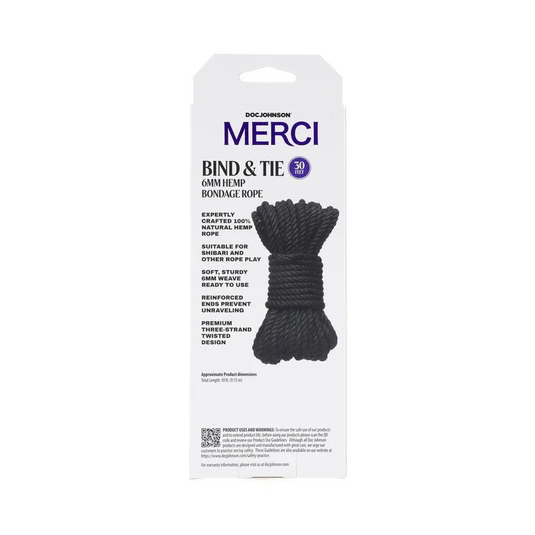 Merci Bind & Tie 6mm Hemp Bondage Rope 30 ft. Black