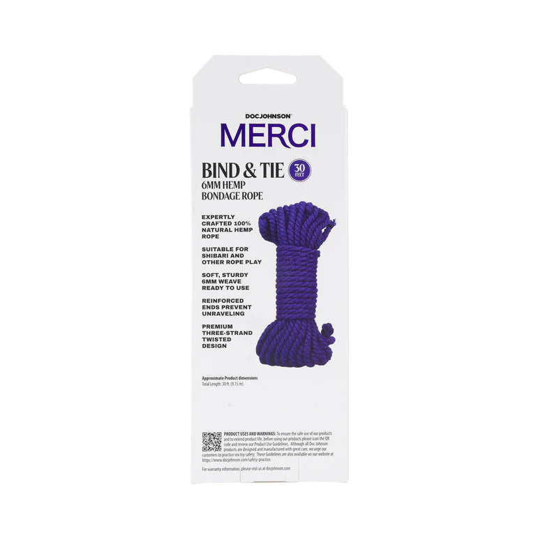 Merci Bind & Tie 6mm Hemp Bondage Rope 30 ft. Violet