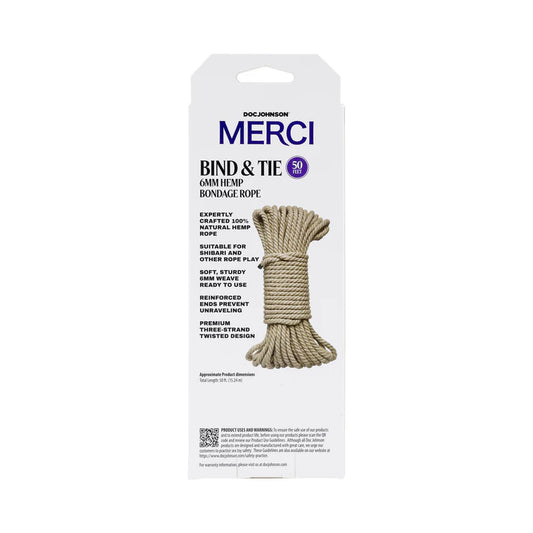 Merci Bind & Tie 6mm Hemp Bondage Rope 50 ft. Natural