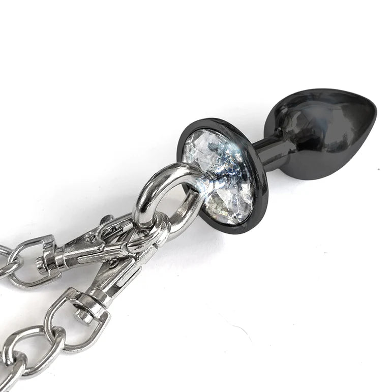 NIXIE Metal Butt Plug & Furry Handcuff Set Medium Black