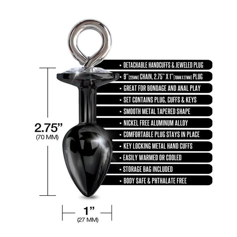 NIXIE Metal Butt Plug & Furry Handcuff Set Medium Black