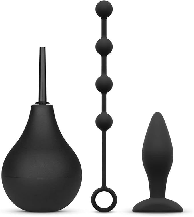 Nexus Anal Beginner Kit with Douche, Silicone Beads, Small Silicone Butt Plug Black