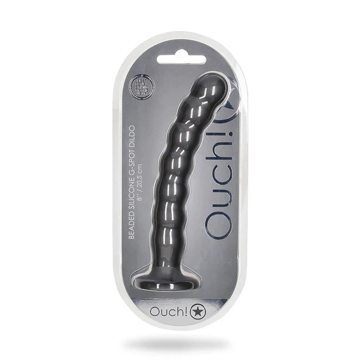 Ouch! Beaded Silicone 8 in. G-Spot Dildo Gunmetal