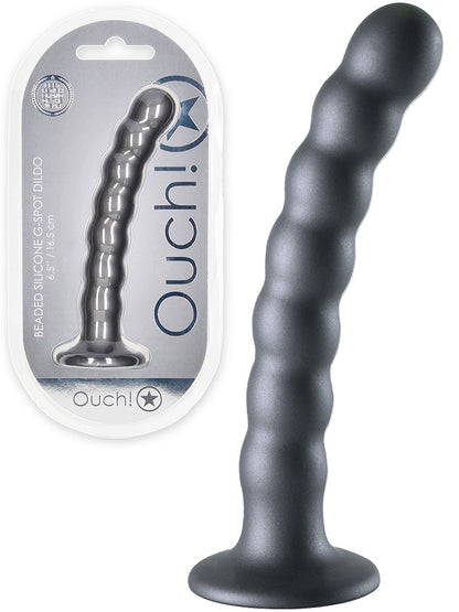 Ouch! Beaded Silicone 8 in. G-Spot Dildo Gunmetal