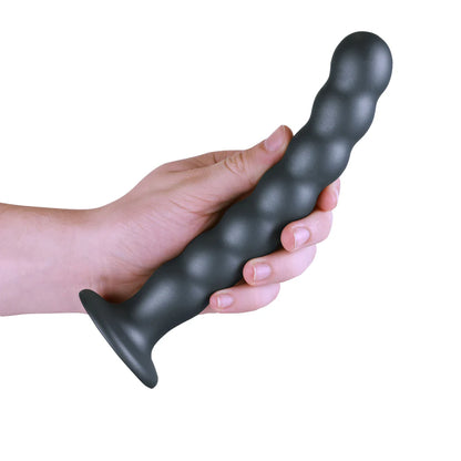Ouch! Beaded Silicone 8 in. G-Spot Dildo Gunmetal