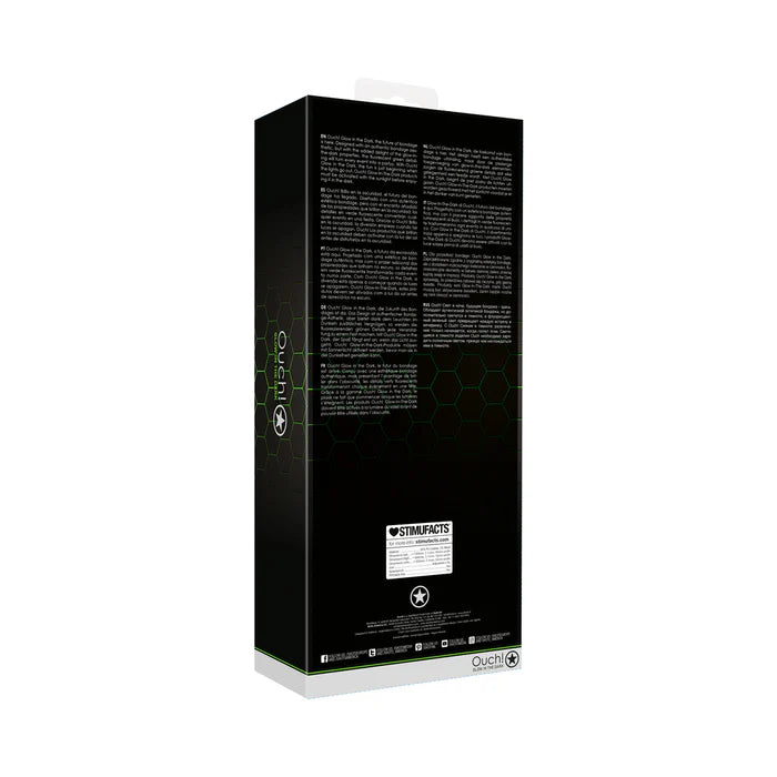 Ouch! Glow in the Dark 5-Piece Bonded Leather Thigh & Handcuffs With Belt Restraint Neon Green L/XL