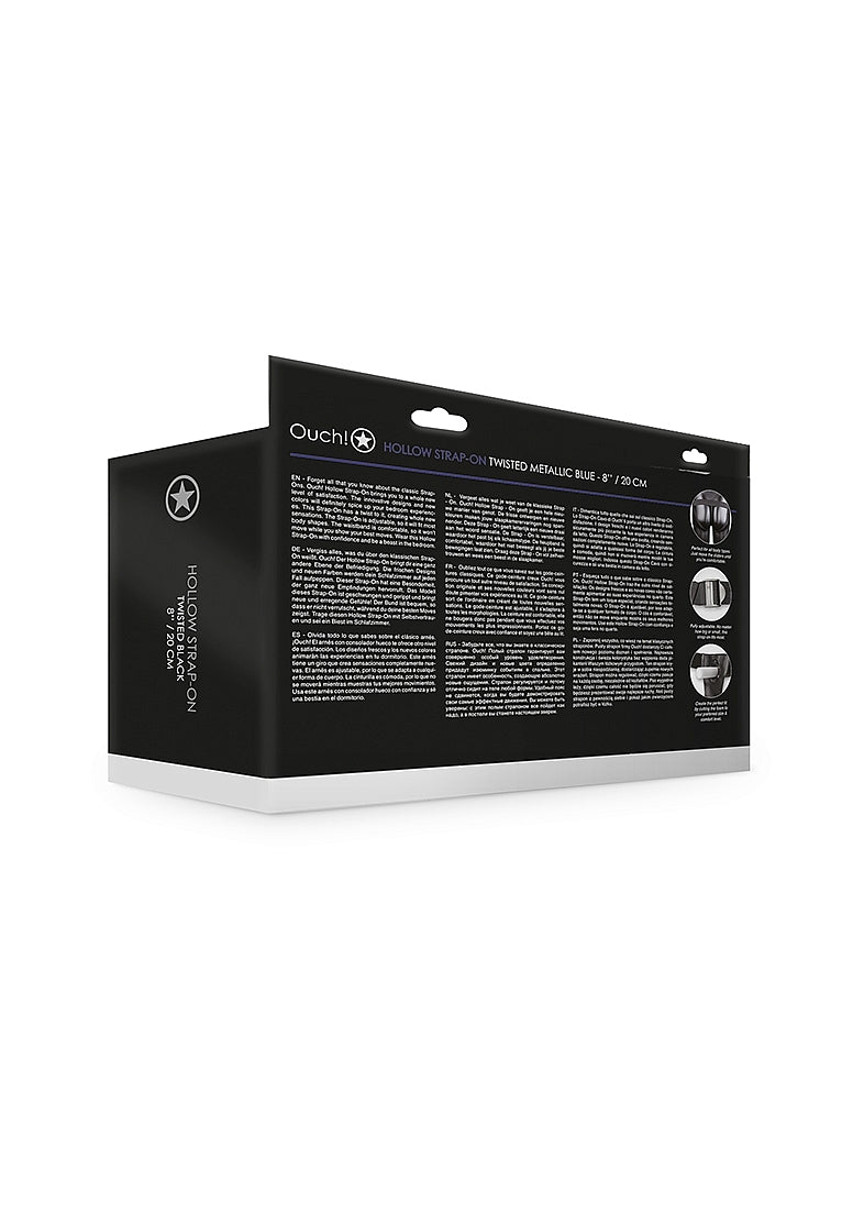 Ouch! Ribbed 8 in. Hollow Strap-On with Balls Metallic Blue