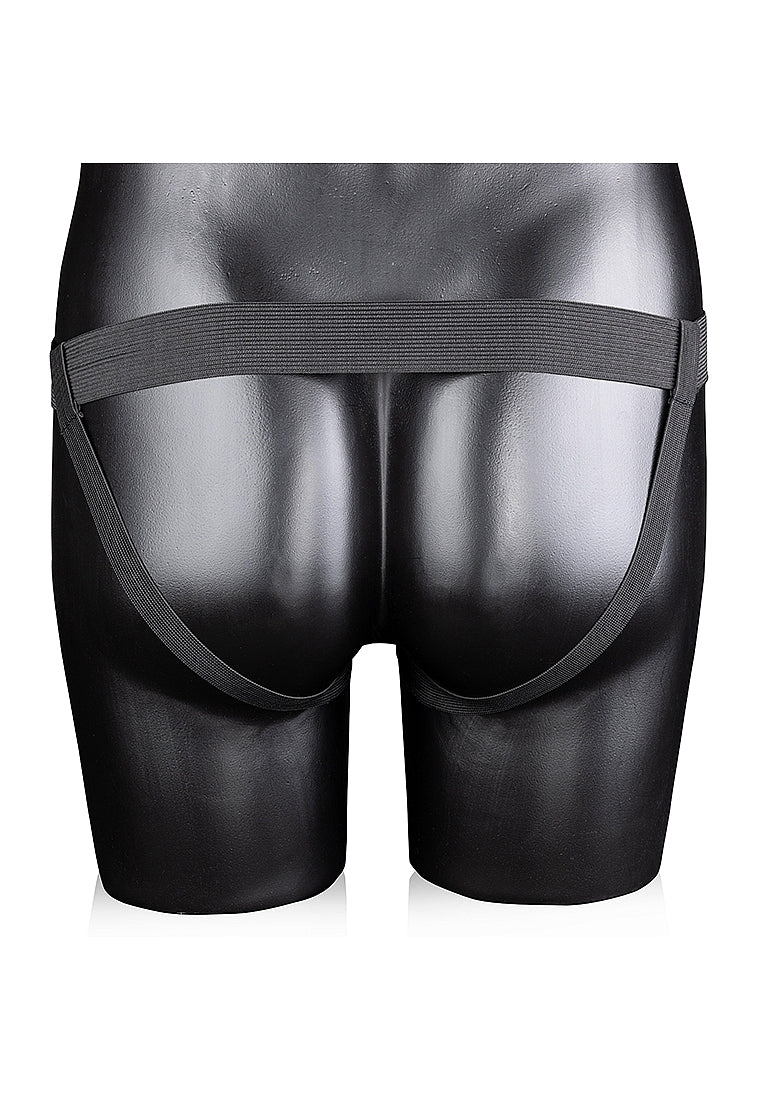 Ouch! Ribbed 8 in. Hollow Strap-On with Balls Metallic Blue