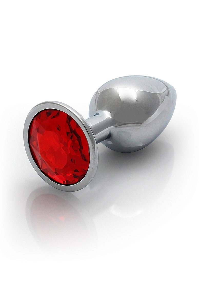 Ouch! Round Gem Butt Plug Small Silver/Ruby Red