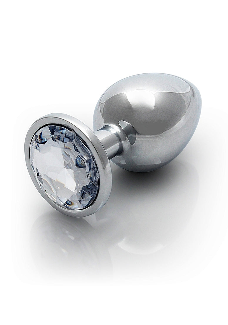 Ouch! Round Gem Butt Plug Large Silver/Diamond