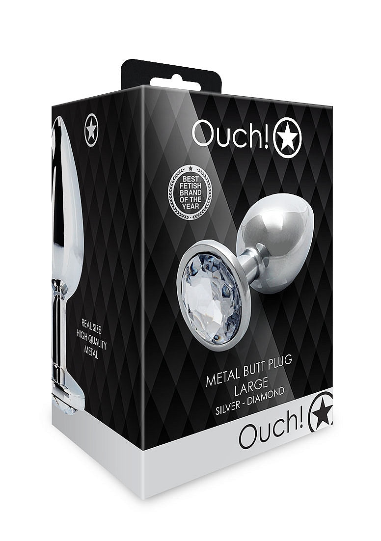 Ouch! Round Gem Butt Plug Large Silver/Diamond