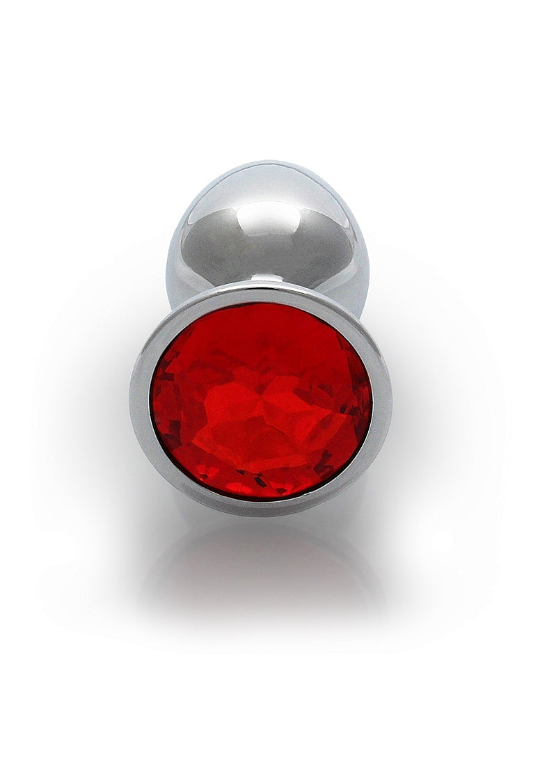 Ouch! Round Gem Butt Plug Small Silver/Ruby Red