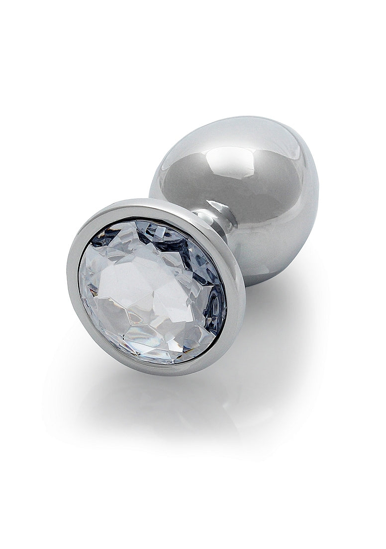 Ouch! Round Gem Butt Plug Large Silver/Diamond