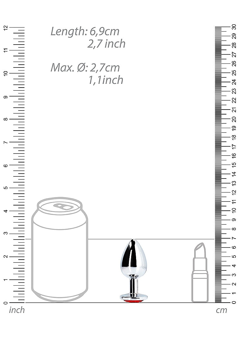 Ouch! Round Gem Butt Plug Small Silver/Ruby Red