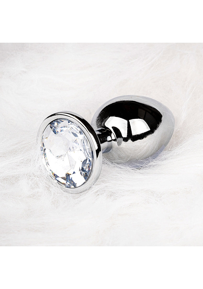 Ouch! Round Gem Butt Plug Large Silver/Diamond