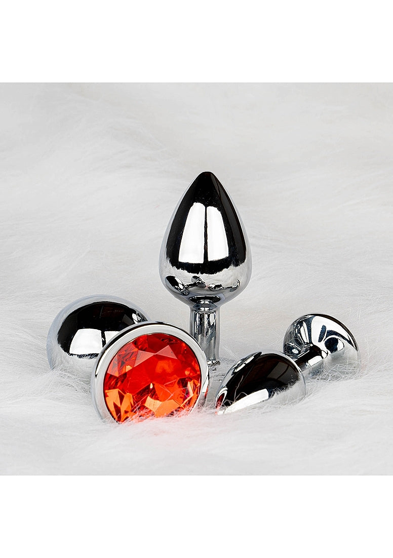 Ouch! Round Gem Butt Plug Small Silver/Ruby Red