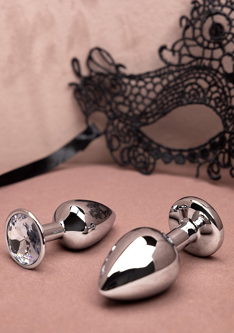 Ouch! Round Gem Butt Plug Large Silver/Diamond