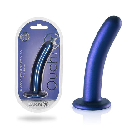 Ouch! Smooth Silicone 6 in. G-Spot Dildo Metallic Blue
