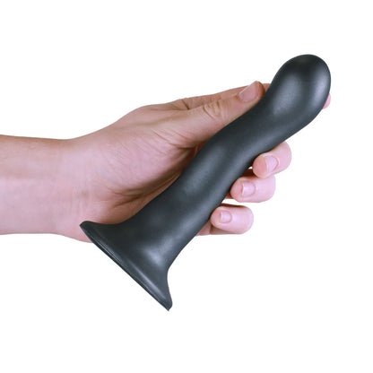 Ouch! Ultra Soft Silicone 7 in. Curvy G-Spot Dildo Gunmetal