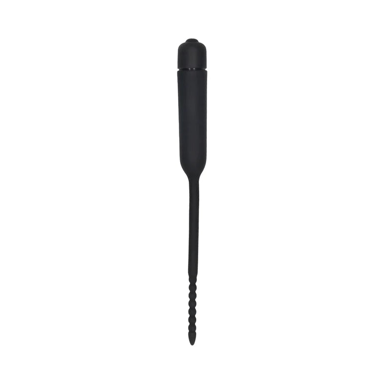 Ouch! Urethral Sounding Silicone Vibrating Bullet Plug With Beaded Tip Black 5.5 mm - 7 mm
