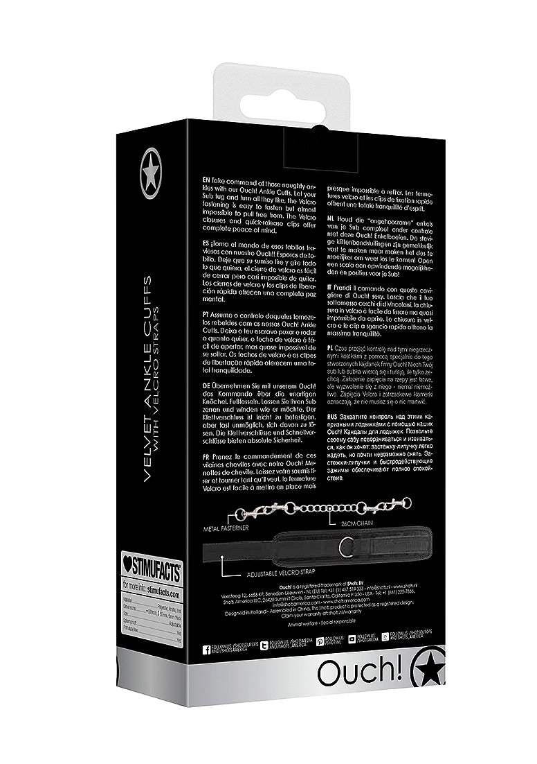 Ouch! Velvet Adjustable Ankle Cuffs With Velcro Straps Black