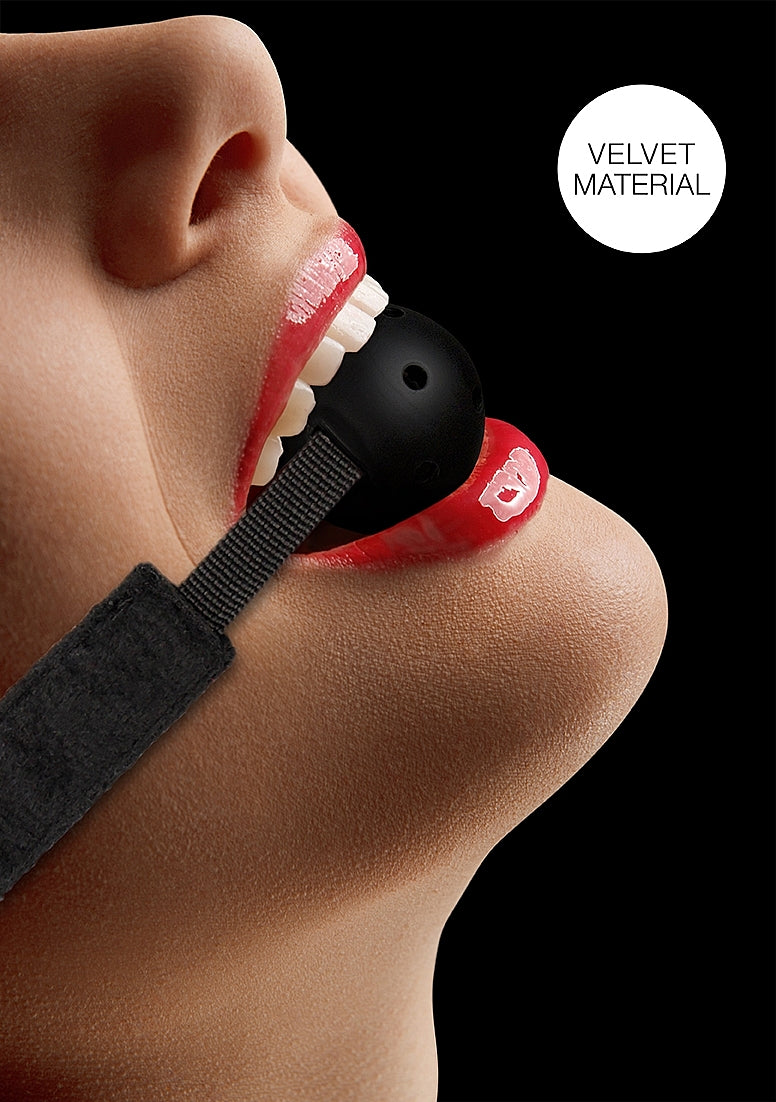 Ouch! Velvet Adjustable Breathable Ball Gag With Velcro Straps Black