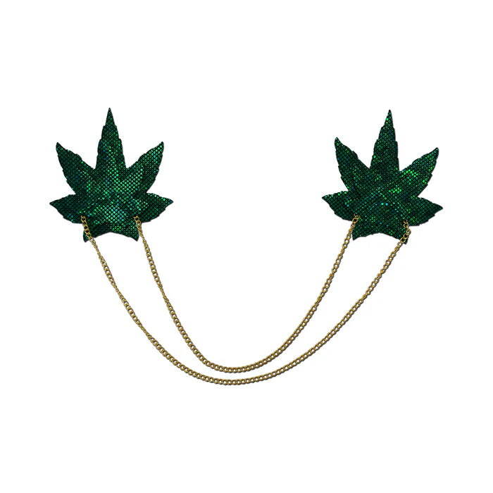 Pastease Chains: Shattered Glass Disco Ball Green Weed with Gold Chain Pasties