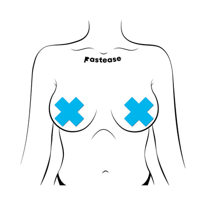 Pastease Plus X: Glow-in-the-Dark Neon Turquoise Cross Pasties Nipple Covers