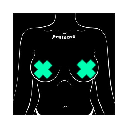 Pastease Plus X: Glow-in-the-Dark Neon Turquoise Cross Pasties Nipple Covers