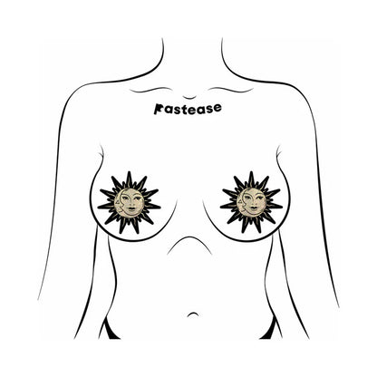 Pastease Sunburst: Sun & Moon Faces on Gold Glitter Sun Pasties