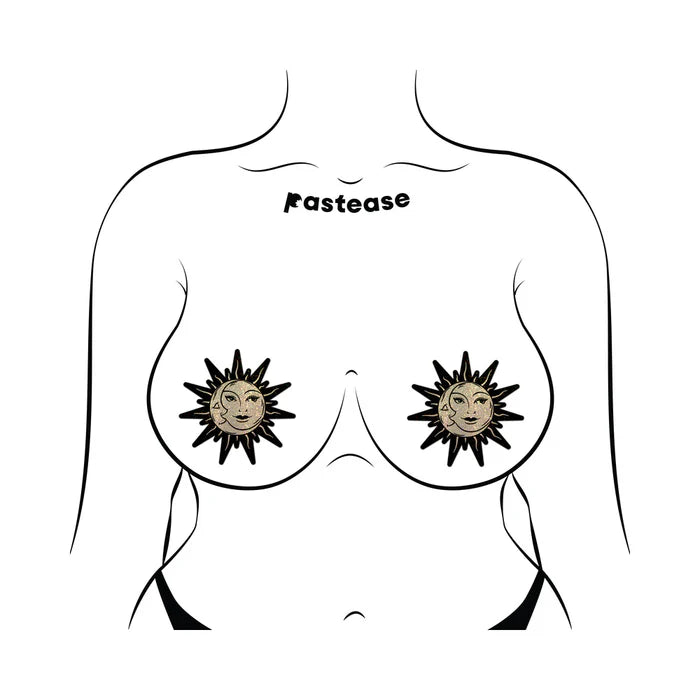 Pastease Sunburst: Sun & Moon Faces on Gold Glitter Sun Pasties