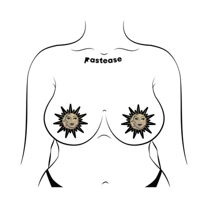 Pastease Sunburst: Sun & Moon Faces on Gold Glitter Sun Pasties