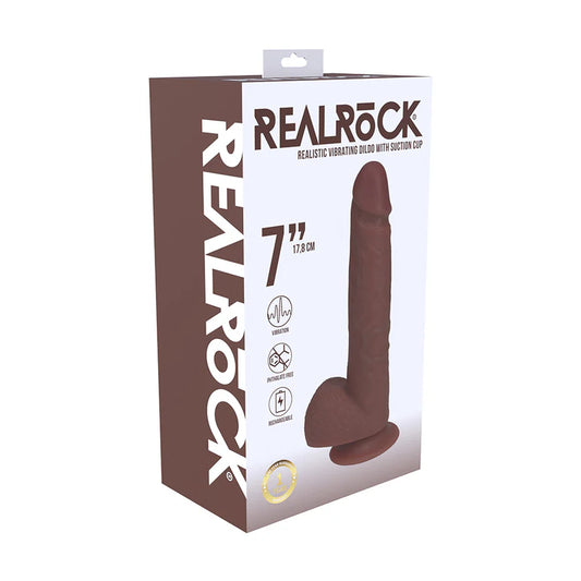 RealRock 7 in. Vibrating Cock with Balls Straight Brown