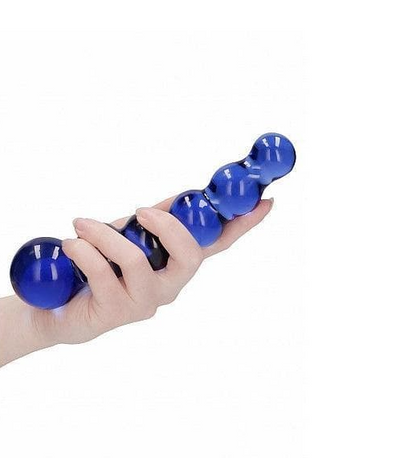 Chrystalino Planets Curved Beaded 7 in. Glass Wand Dildo Blue