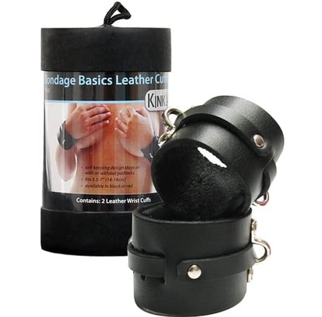 KinkLab Bondage Basics Leather Wrist Cuffs (Black)