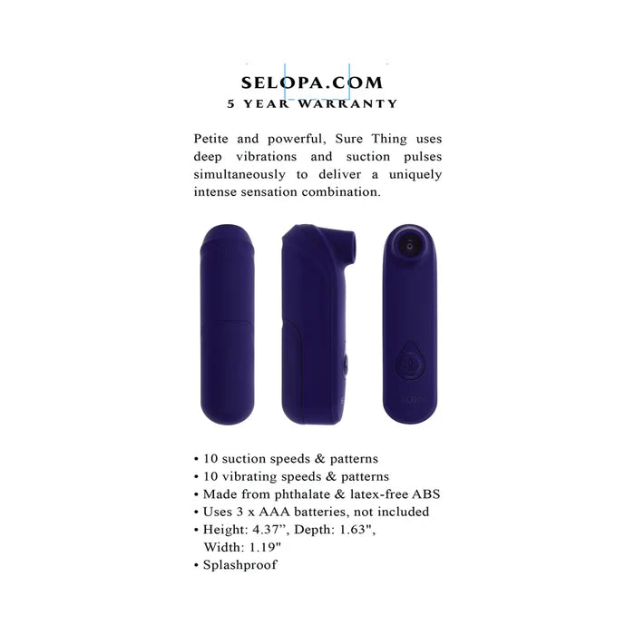 Selopa Sure Thing AAA Battery Vibrating Suction Silicone Purple
