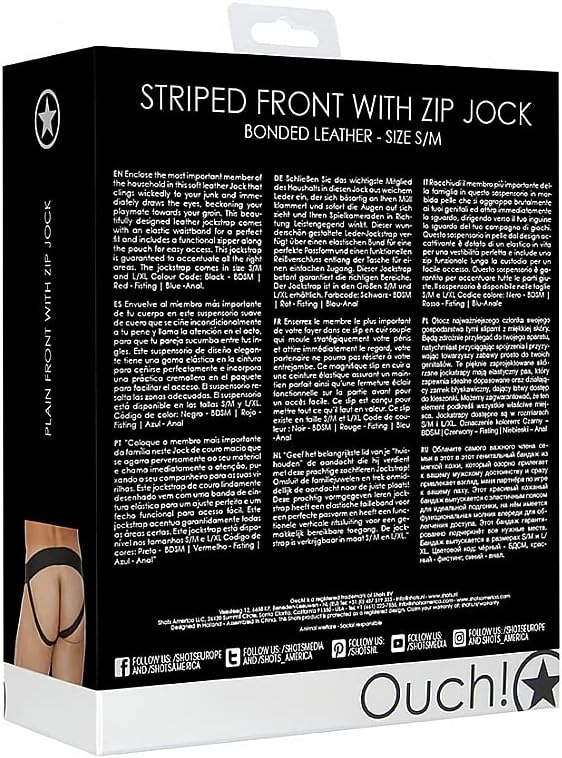 Shots Premium Leather Plain Front Zip Jock Black S/M Hanging